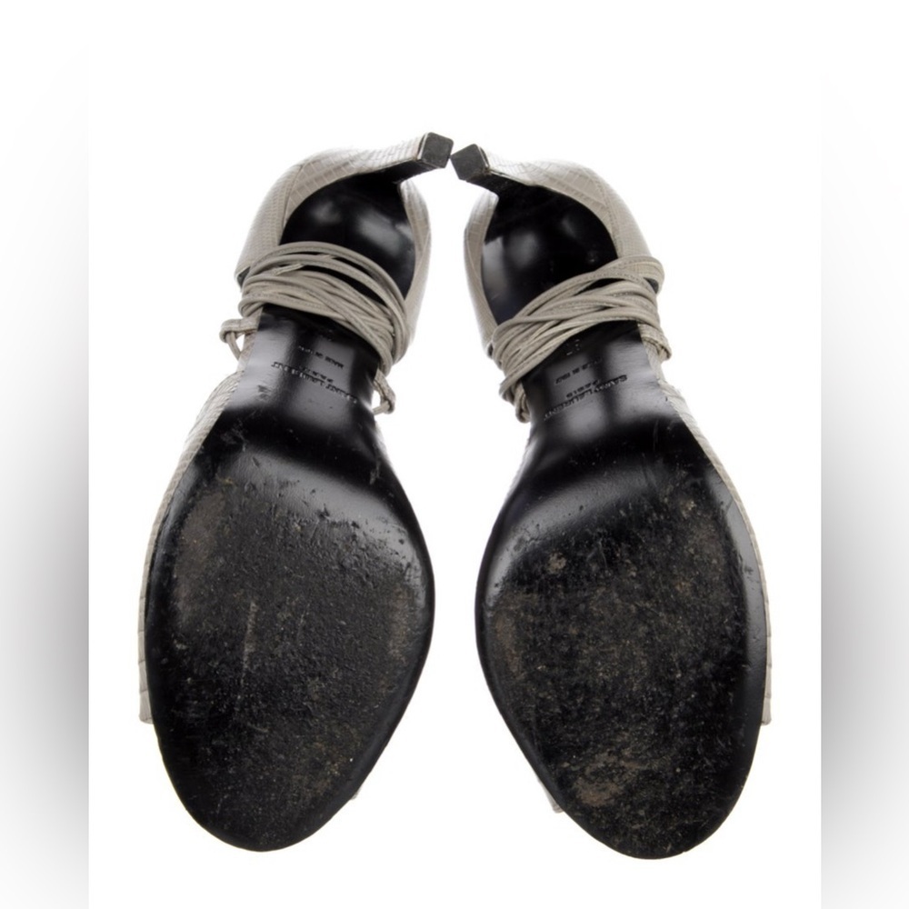 Saint Laurent Embossed Leather Gladiator Open Toe Heels Gray lace up ankle Wrap - Picture 7 of 10